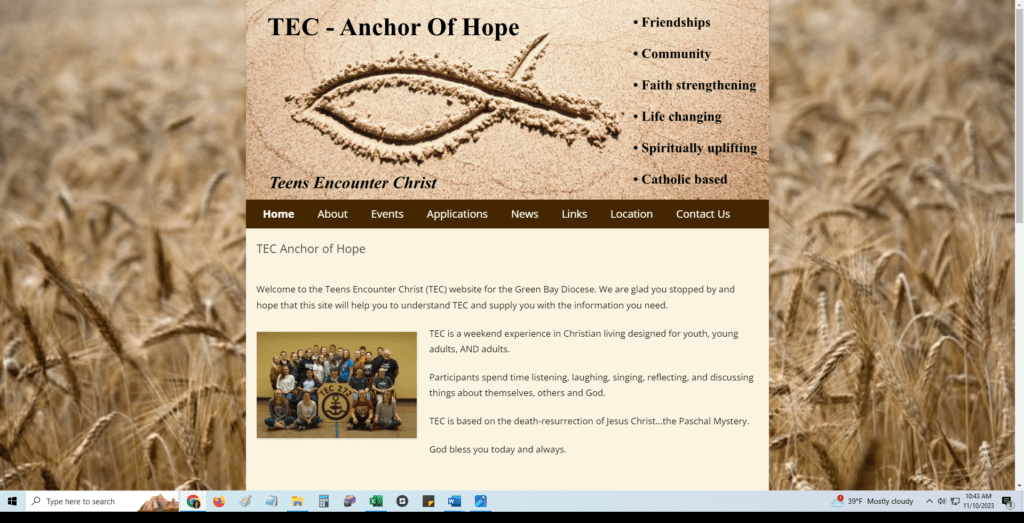 Anchor of Hope website home page before redesign
